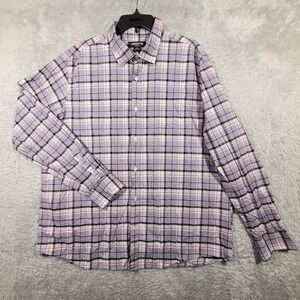Claiborne Stretch Shirt Mens XXL Purple Plaid Long Sleeve Button Up‎